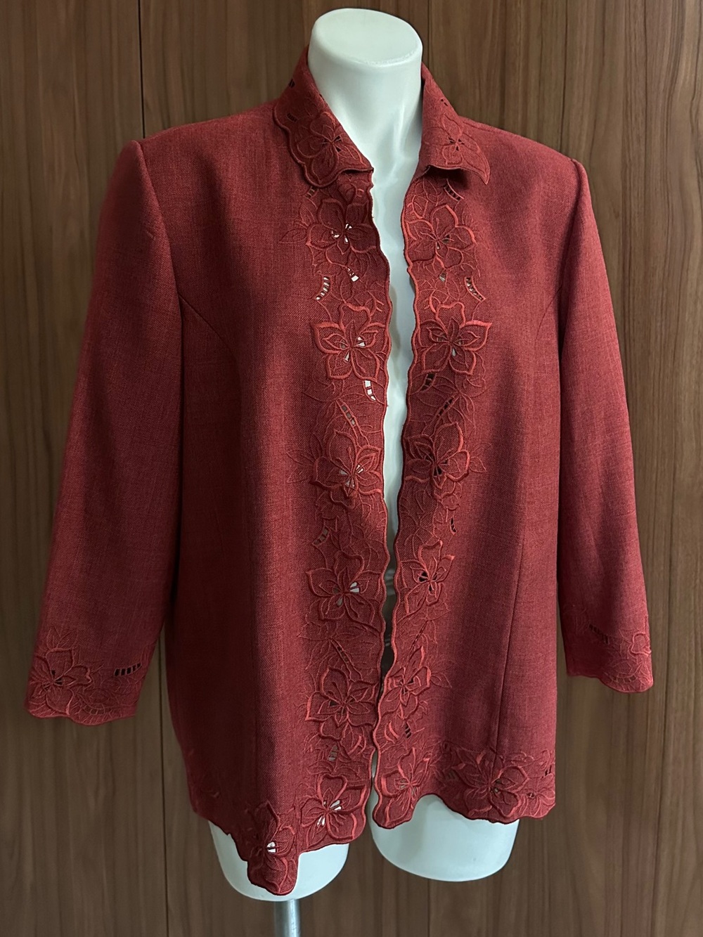 Alfred Dunner Embroidered Open-Front Rust Jacket Size 14